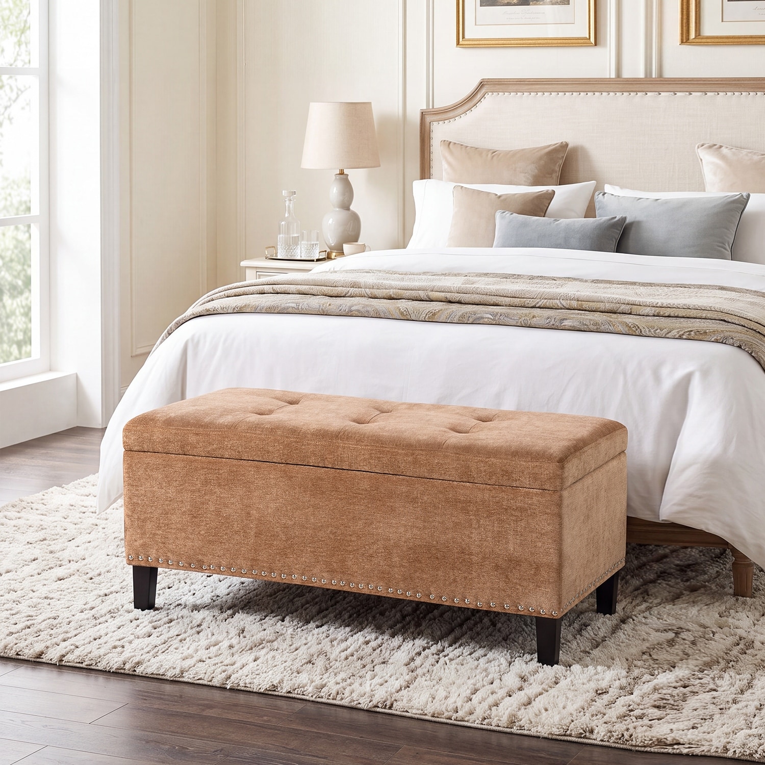 Adeco Storage Ottoman 41" Tufted Bench for Living Room Bedroom