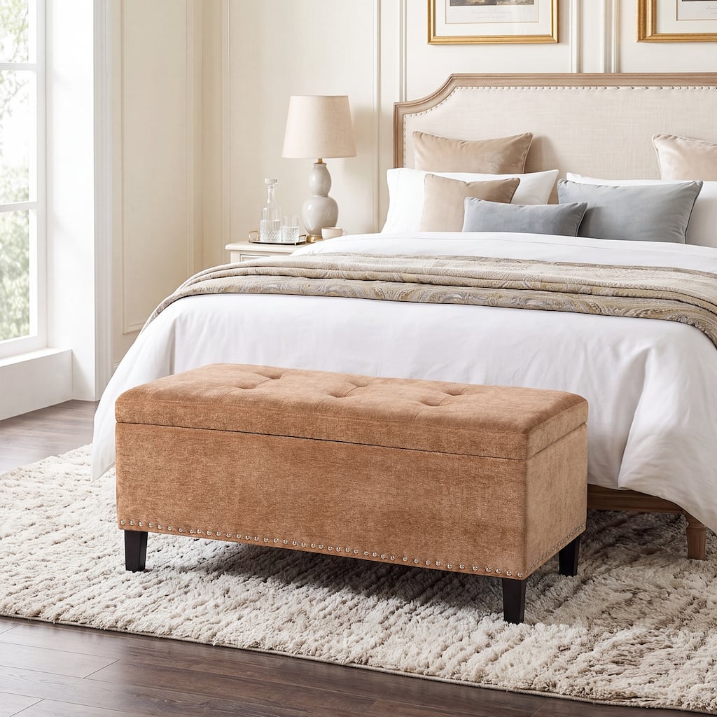 Adeco Storage Ottoman 41" Tufted Bench for Living Room Bedroom