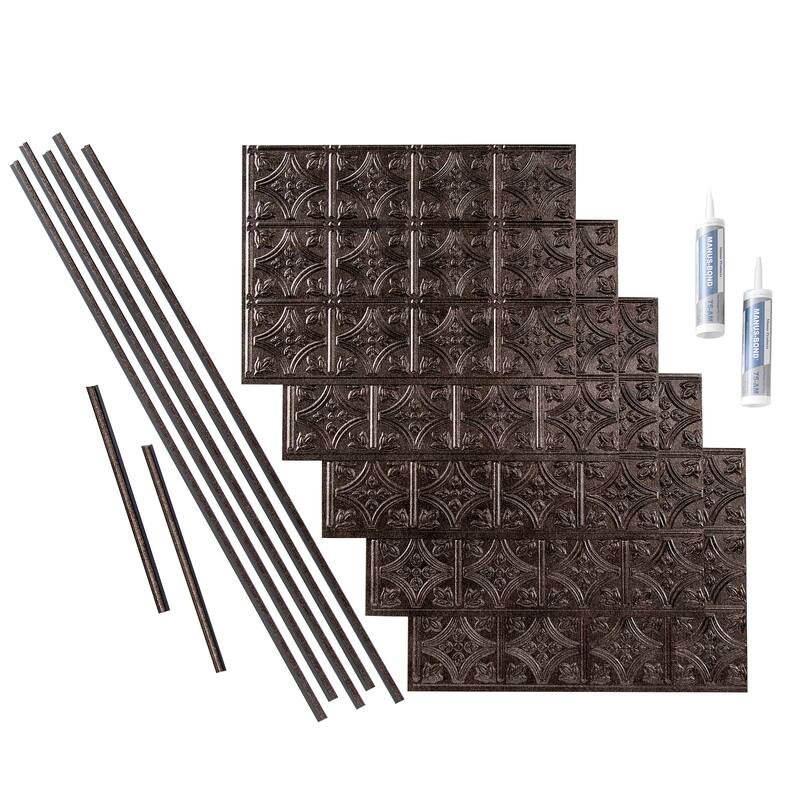 FASÄDE Traditional Style 1 Decorative Vinyl Backsplash Panel - 15 Sq Ft Kit - Smoked Pewter