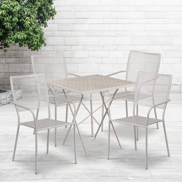 Shop 28 Square Lt Gray Indoor Outdoor Steel Folding Patio Table Set With 4 Chairs Overstock 27415337