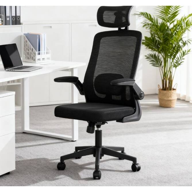Ergonomic Desk Chair with Flip-up Armrest,Mesh Office Chair,Rotatable Headrest, Adjustable Lumbar Support