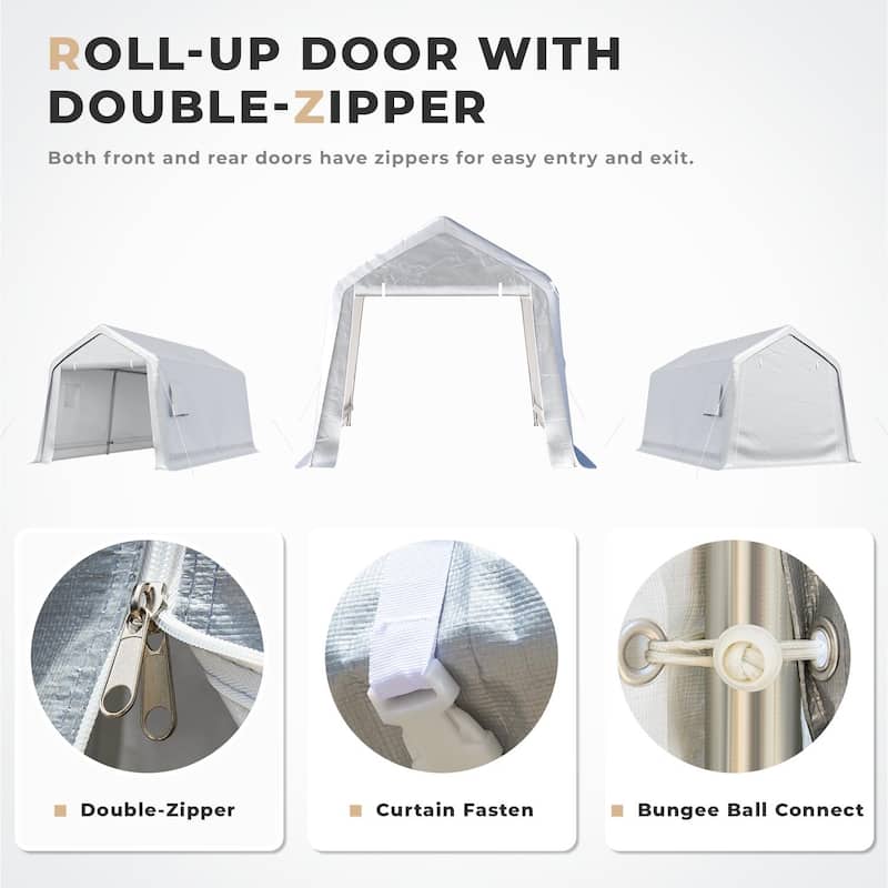 EROMMY Portable Outdoor Storage Shelter, Heavy Duty Carport w/Roll-up Doors & Ventilated Windows, Portable Garage Tent Shelter