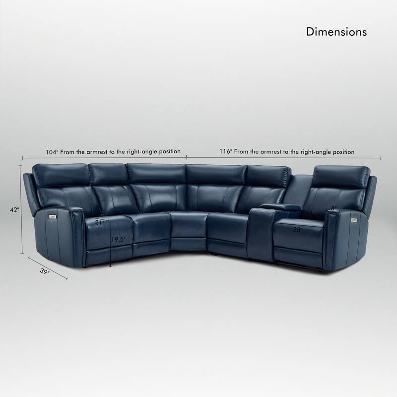 104" W Genuine Leather Power Recliner Sectional Sofa with Zero Gravity, Ajustable Headrest, USB Ports & Console