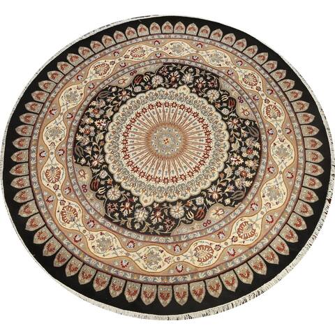 Wool/ Silk Floral Vegetable Dye Isfahan Oriental Area Rug Hand-knotted - 9'2" x 9'3" Round