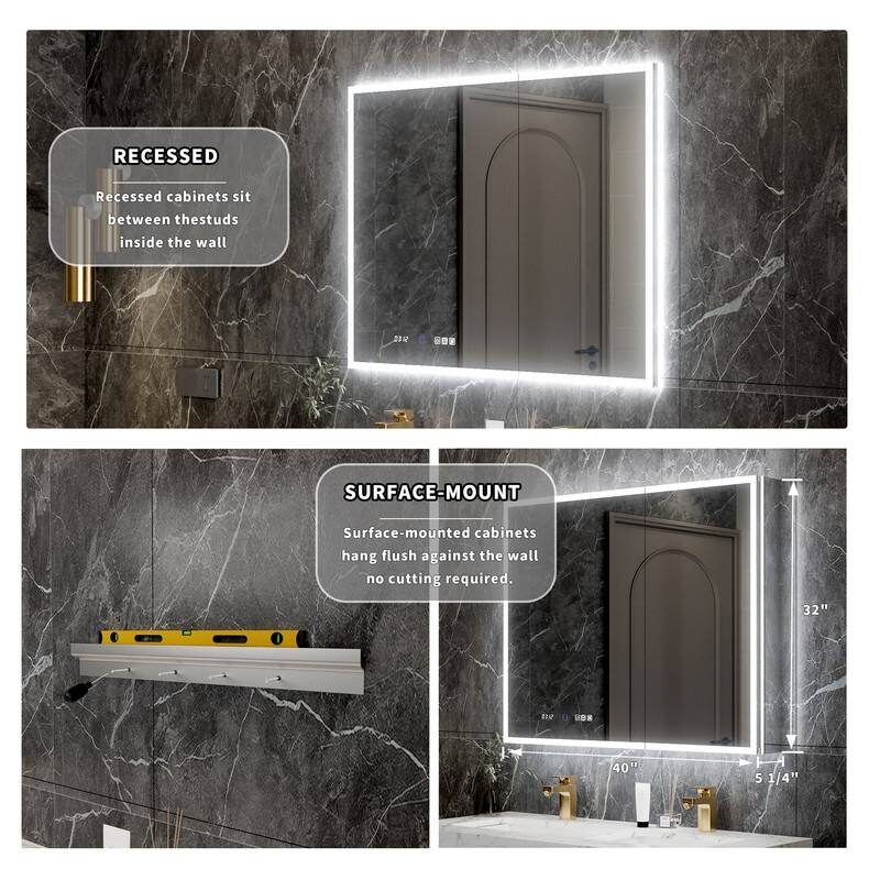 MEDUNJESS Double Opening Frameless Bathroom Mirror Cabinet with Defogging