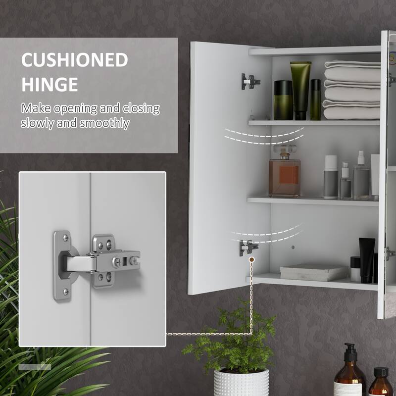 White Wall-Mounted Bathroom Mirror Cabinet with LED Lights and Adjustable Shelves Touch Control - 35.5" W x 6" D x 25.5" H