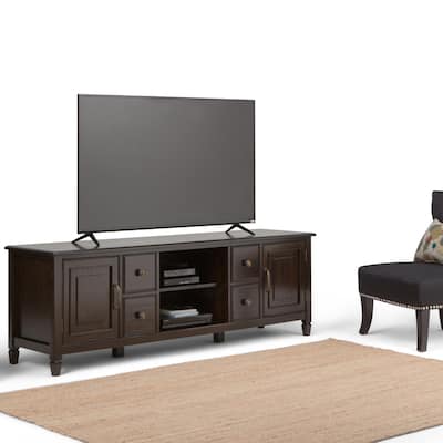 WYNDENHALL Hampshire SOLID WOOD 72 inch Wide Traditional TV Media Stand For TVs up to 80 inches - 72"w x 18"d x 24" h