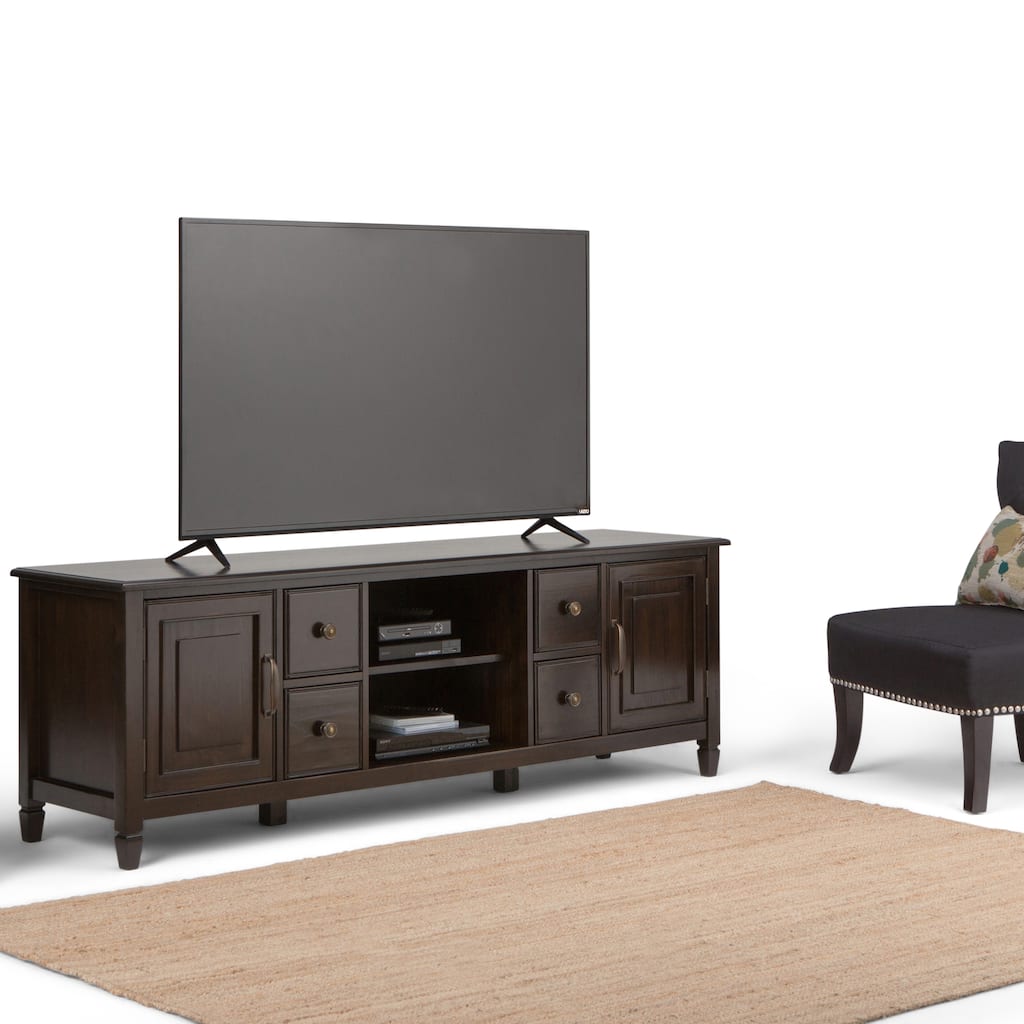 WYNDENHALL Hampshire SOLID WOOD 72 inch Wide Traditional TV Media Stand For TVs up to 80 inches - 72"w x 18"d x 24" h