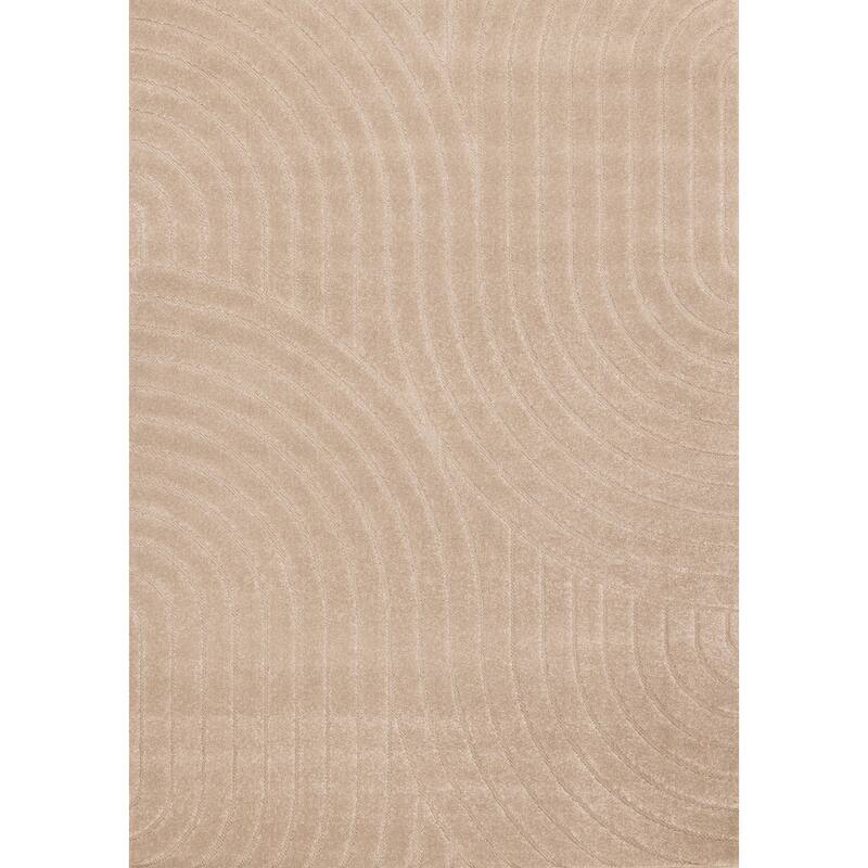 Modern Curved Lines Textured Area Rug in Beige
