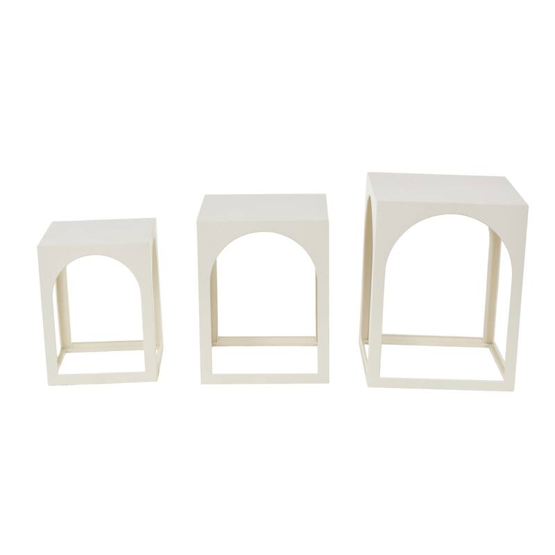 White or Black Metal Nested Side End Accent Table with Arched Cutouts (Set of 3)