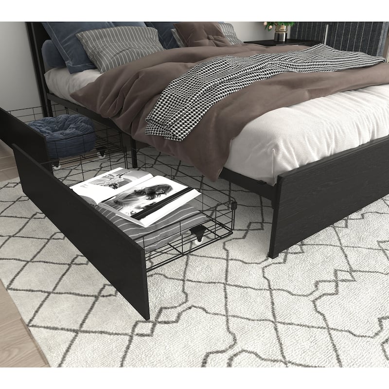 Queen Bed Frame with Storage Headboard, Charging Station, LED Lights, and Easy Assembly