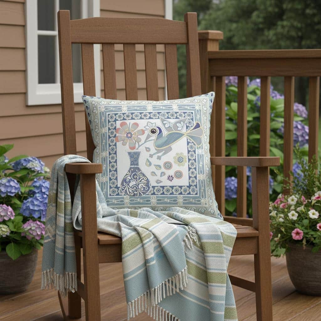 HomeRoots 20" x 20" Blue and White Peacock Blown Seam Floral Indoor Outdoor Throw Pillow - 20.00' X '5.00' X '20.00