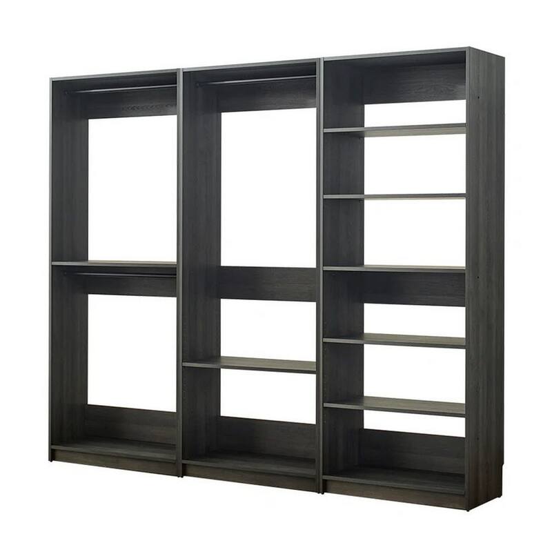 Dee Modular Closet System, 3 Hanging Rods and 6 Shelves, Dark Gray Wood