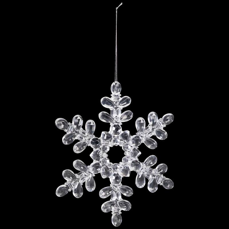 Hanging Acrylic Snowflake Christmas Ornaments - 7" - Clear - Set of 6