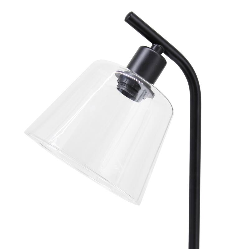 Angled Desk Lamp with Clear Ribbed Glass Shade - 15.75" - Black