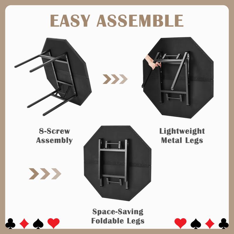 EROMMY 8 Player Foldable Poker Table, Portable Folding Game Table with Cup Holders and Chip Trays for Home Parties