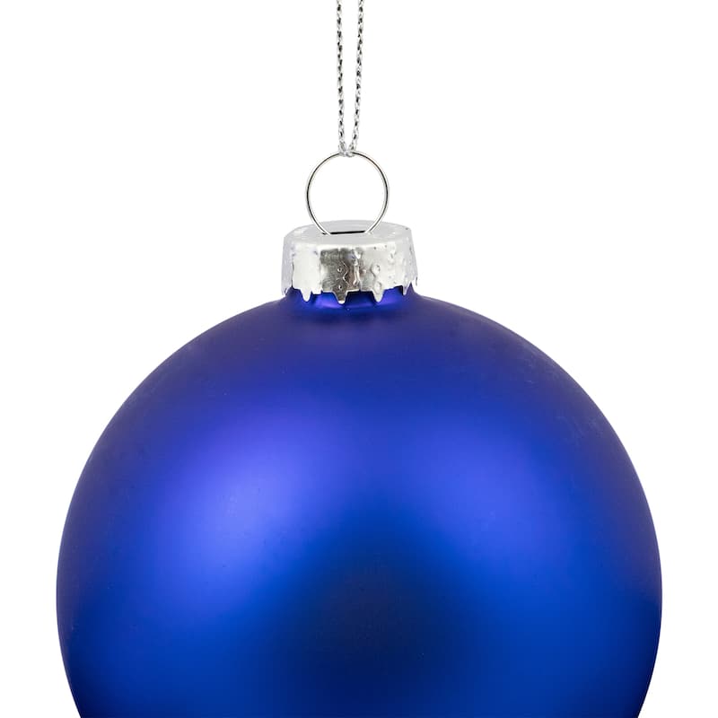 9ct Shiny Matte Blue and Silver Glass Ball Christmas Ornaments 2.5"