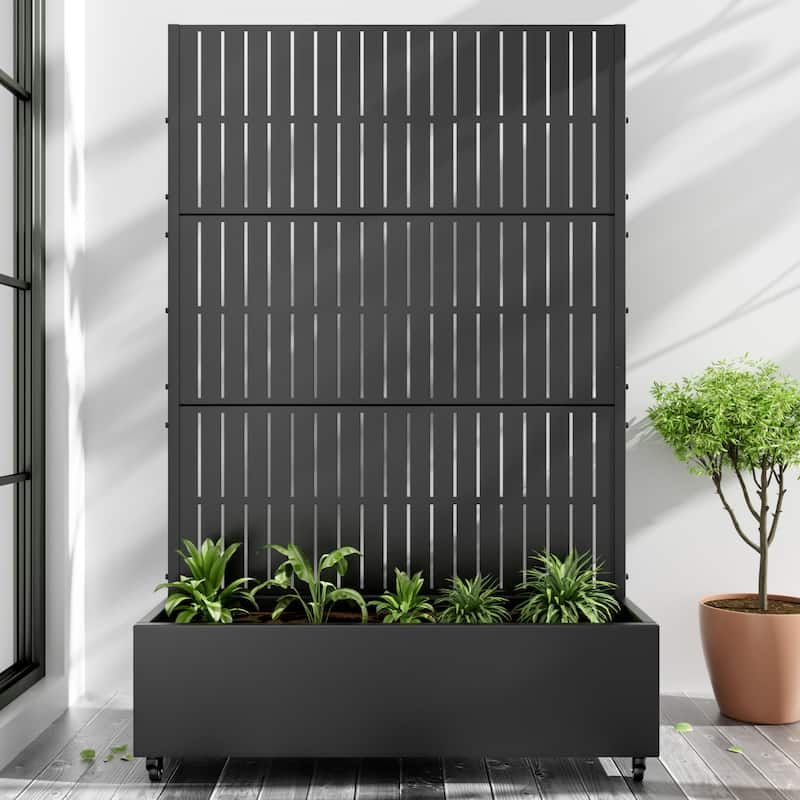 Metal Movable Planter Box with Trellis Privacy Screen Lockable Wheels - 72"x47"