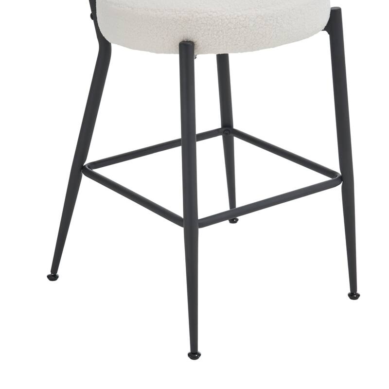 Set Of 4 Modern Teddy Fabric Upholstered Bar Stools - Metal Base High Stool - Suitable For Kitchen