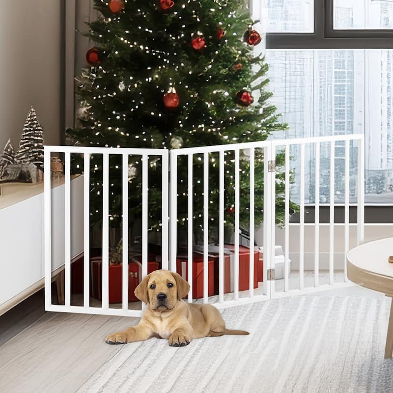 3-Panel Indoor Foldable Dog Gate - 54x24-Inch Wood Freestanding Pet Fence