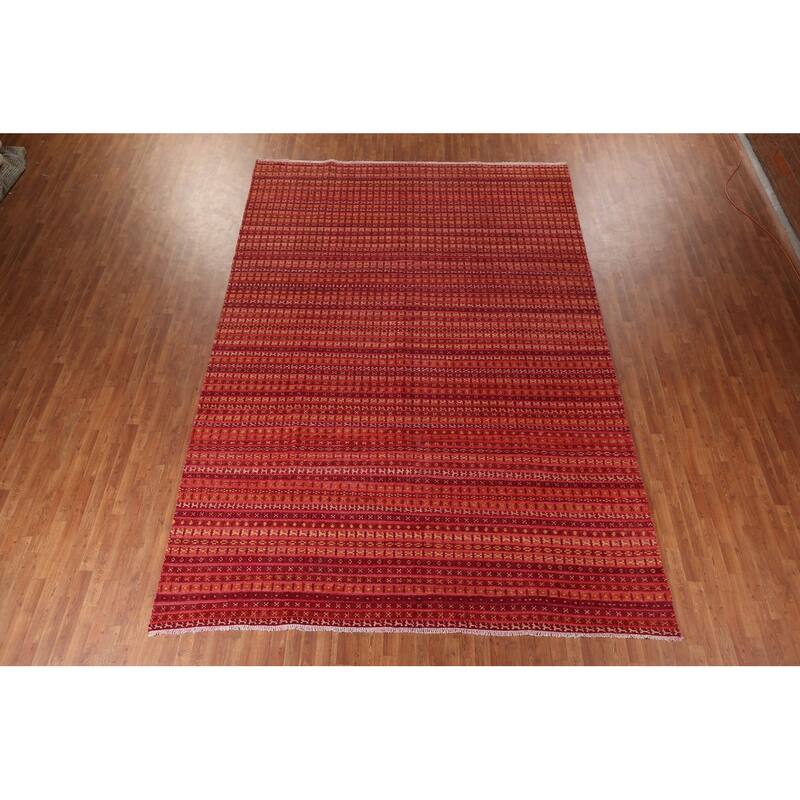 Checkered Moroccan Large Oriental Area Rug Hand-Knotted Wool Carpet - 9'8" x 13'11"