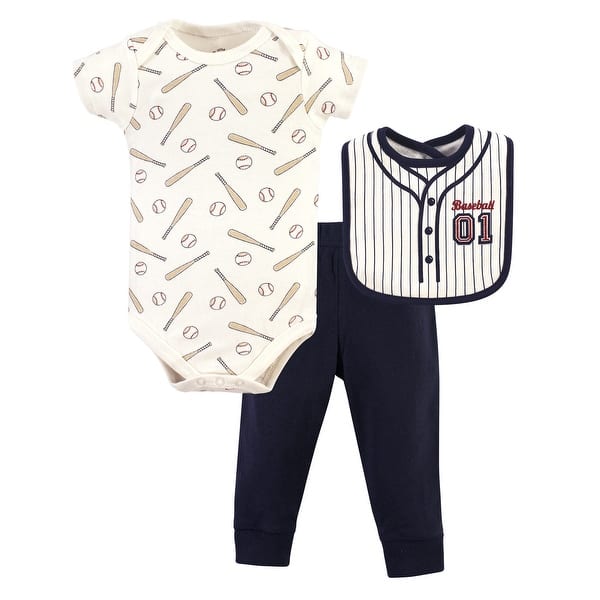 slide 1 of 1, Little Treasure Baby Boy Bodysuit, Pant and Bib, Baseball 0-3 Months - Baseball