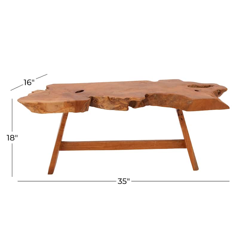 Teak Wood Handmade Live Edge Top Coffee Table - Brown - Roche River Decor - 16"Wx35"Lx18"H