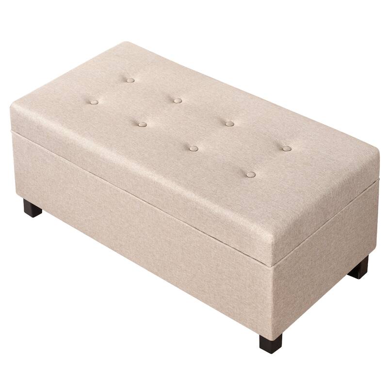 Adeco 40" Faux Leather Storage Ottoman Bench with Tufted Button - 40"X18.8"X16.5"
