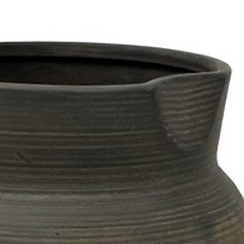 Leyn 15 Inch Antique Flower Vase, Urn Shaped Home Decor Piece, Gray Ceramic