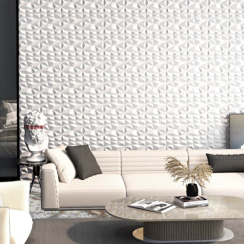 Costway 50/100 Pack 3D Wall Panels, PVC Diamond Textured Wall Tiles