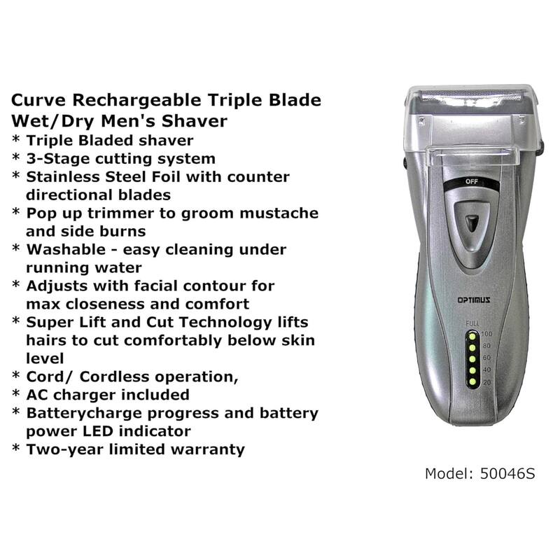 Optimus Cordless Rechargeable LED Shaver with Pop-Up Trimmer