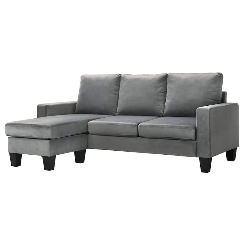 Jessica 77 in. W Flared Arm Velvet L Shaped Sofa - 52"L x 77"W x 33"H