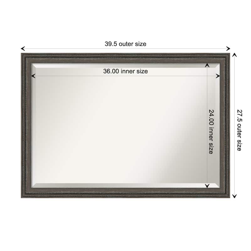 Upcycled Beveled Wood Framed Wall Mirror - Upcycled Brown Grey - Glass Size 36x24