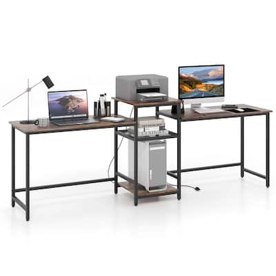 Costway 97 Inch Two Person Desk Double Computer Desk with Power