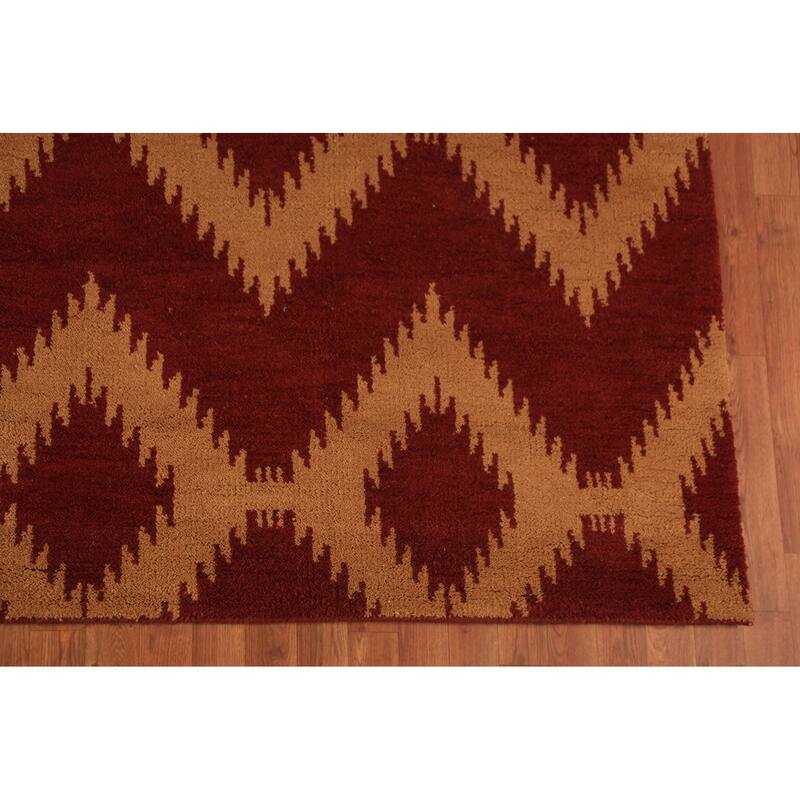 Hand Knotted Oriental 100% Wool Carpet Modern Geometric Red Moroccan Area Rug - 11' 8'' X 8' 11''