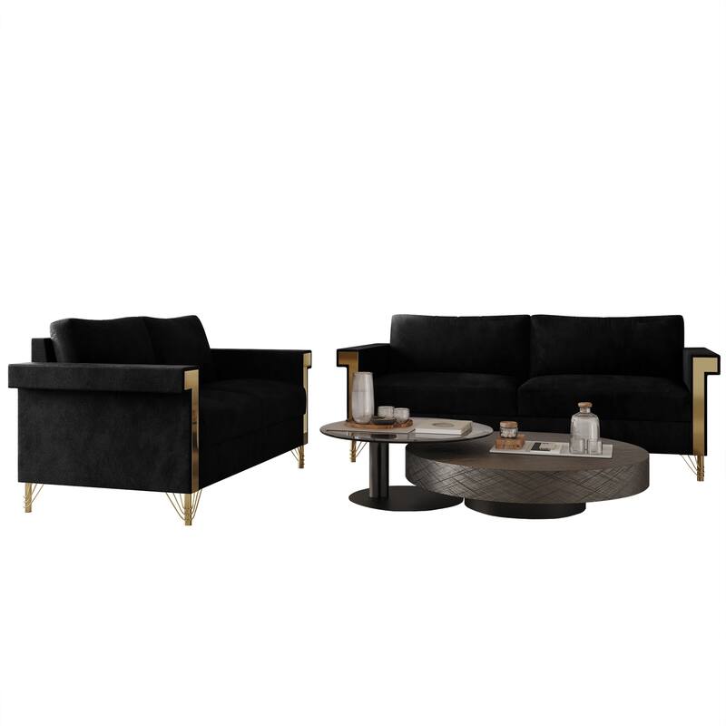 CraftPorch Glam Velvet Upholstered 2-Piece Living Room Set - Black