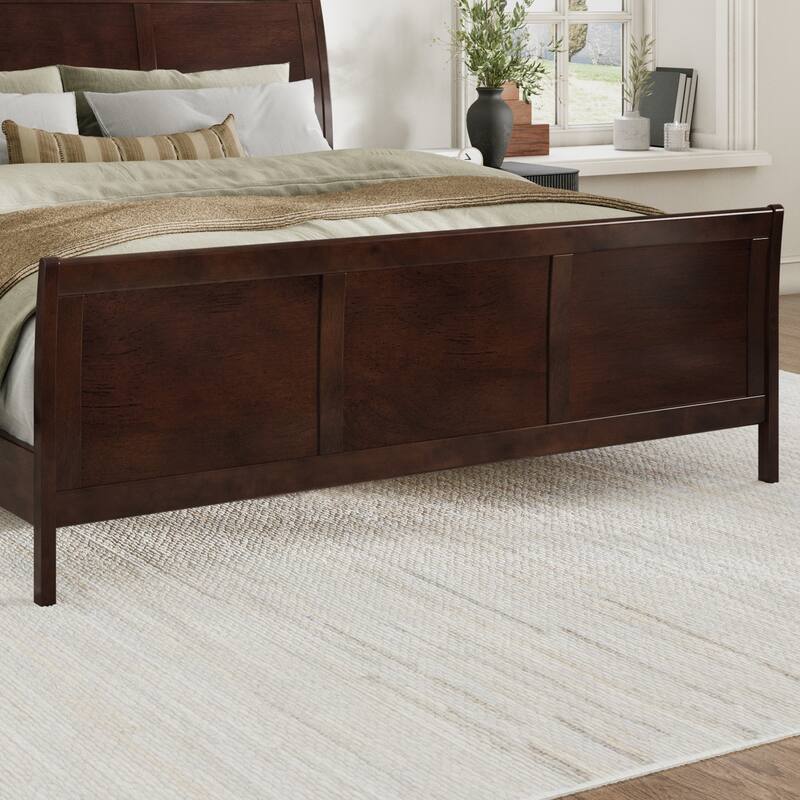 Valencia Solid Wood Low Profile Sleigh Platform Bed with Matching Footboard