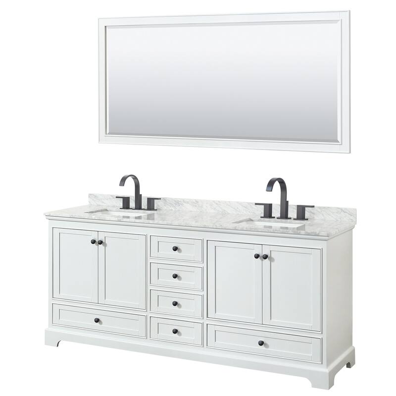 Wyndham Collection Deborah 80" Free Standing Double Vanity Set with - White / White Carrara Marble Top / Matte Black - Painted