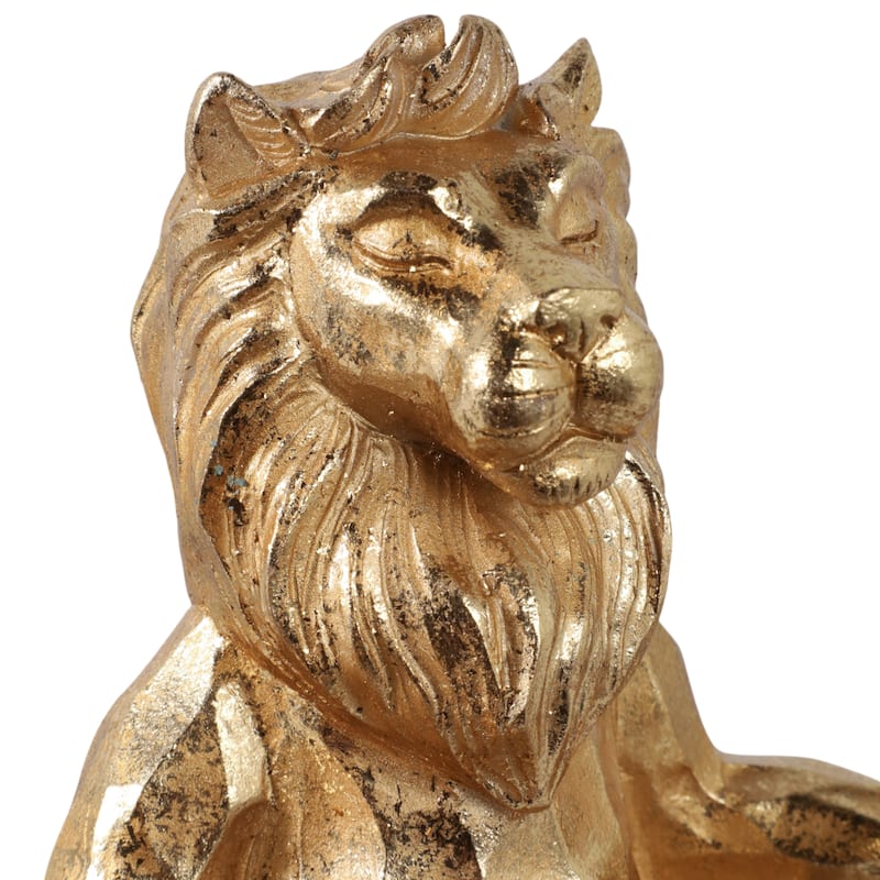 Resin Meditating Lion Figurine Animal Decor - 7"