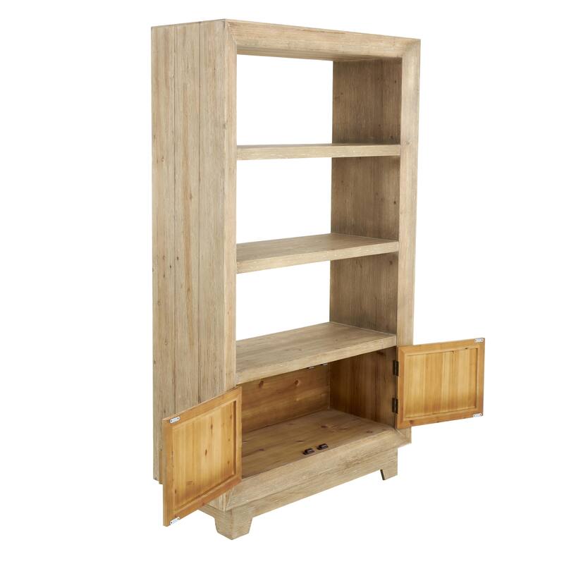 Wood 2 Door and 3 Shelf Shelving Unit with Natural Wood Grains - Light Brown - Roche River Decor