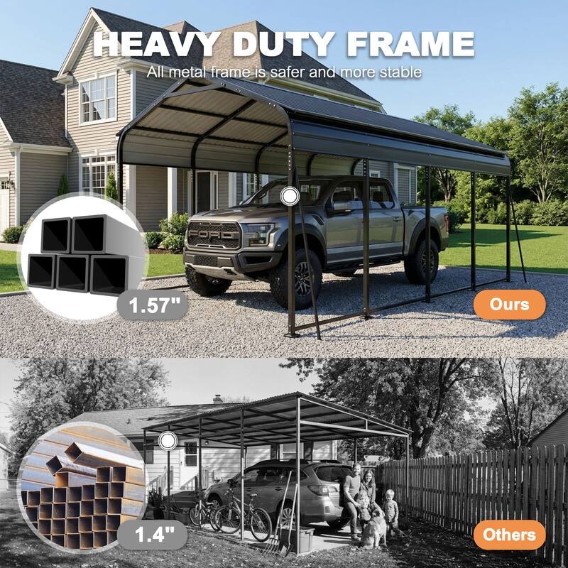 Steel Carport with Reinforced Frame, Windproof Ground Anchors