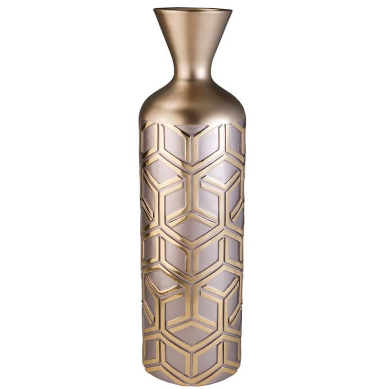 22" Tall Polyresin Decorative Vase, Weave Rose Gold Design - Gold