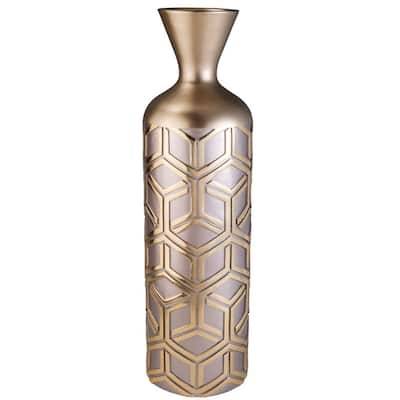 22" Tall Polyresin Decorative Vase, Weave Rose Gold Design