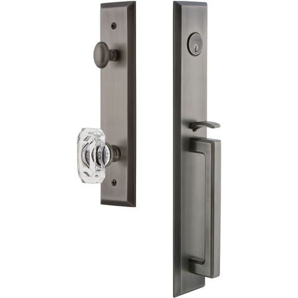 Grandeur FAVDGRBCC_ESETD_NA Fifth Avenue Solid Brass Rose Dummy "D" Grip Handleset with Baguette Clear Crystal Knob