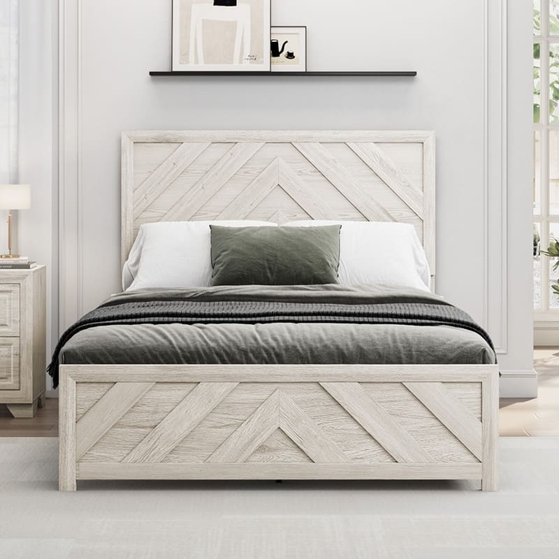 Modern MDF Bed Frame with Diagonal Striped Design