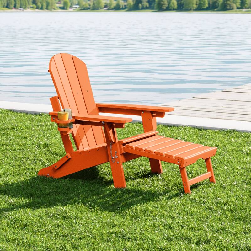 Laguna Outdoor Folding Adjustable Adirondack Chair with Cup Holder & Hideaway Ottoman