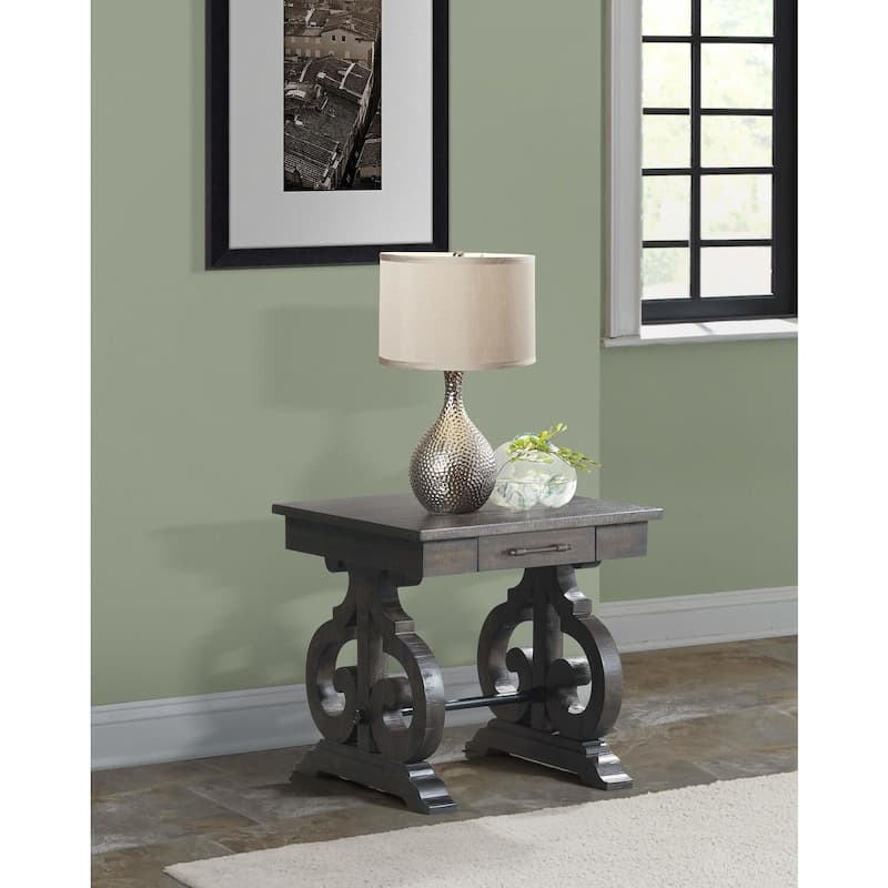 Contemporary End Table - Round Accent Table with Drawer, Chic Living Room Side Table, Smokey Walnut Finish, 22x22x24 - 24