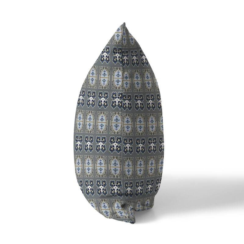 Beige And Steel Darbari Dynasty Indoor/Outdoor Throw Pillow Zipper