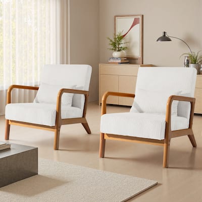 Modern Upholstered Accent Chair with Wood Legs Set of 2