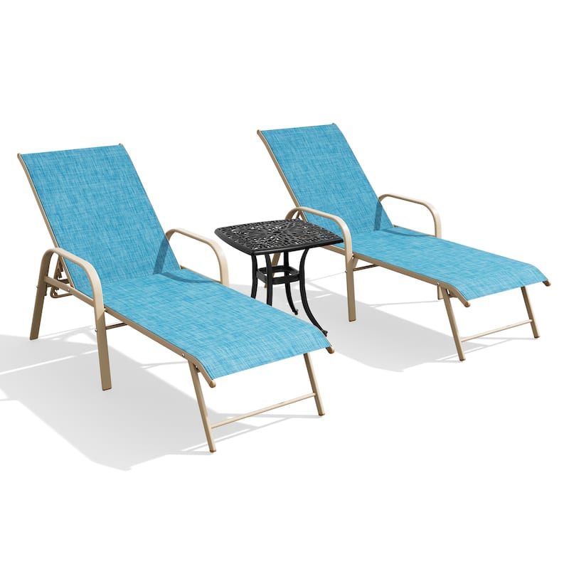 Pellebant Outdoor Patio Lounge Chairs Set Aluminum Adjustable Backrest with Side Table - Blue